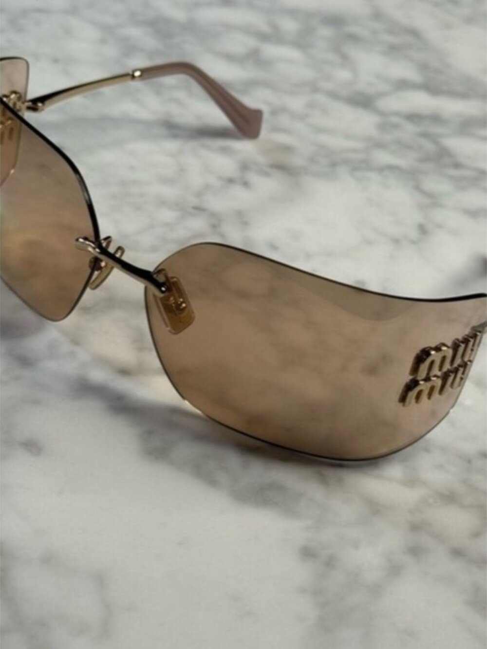 Miu Miu Rimless Sunglasses in Brown and Gold